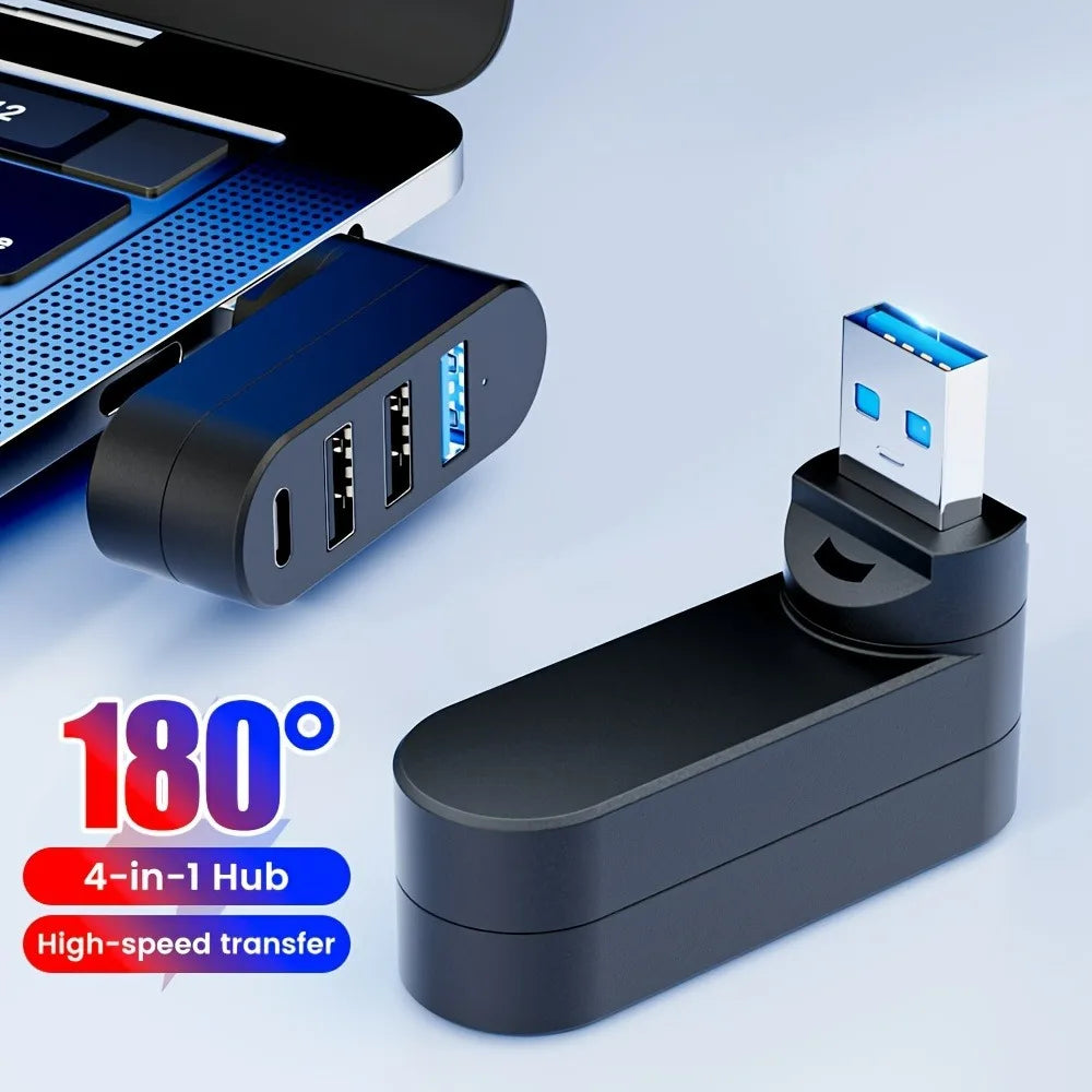 180° Rotating USB-C & USB-A Hub with 3-Port Expansion