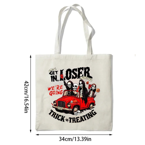 Halloween Canvas Tote Bag with 'Get in Losers' Print