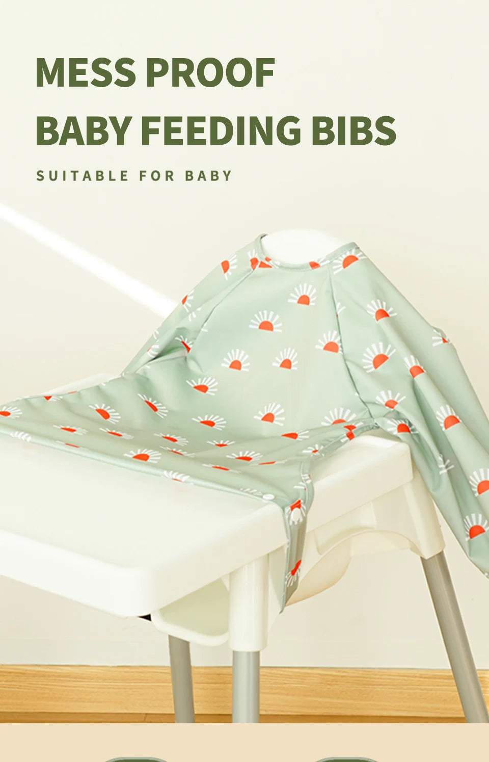 Snap Button Waterproof Baby Feeding Bib with Long Sleeves