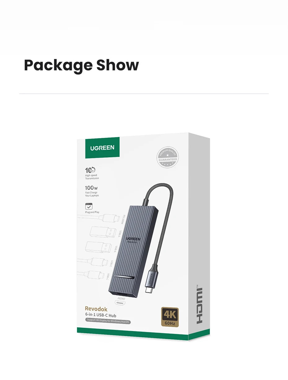 6-in-1 USB-C Hub with 4K HDMI, 10Gbps Data, and 100W Charging