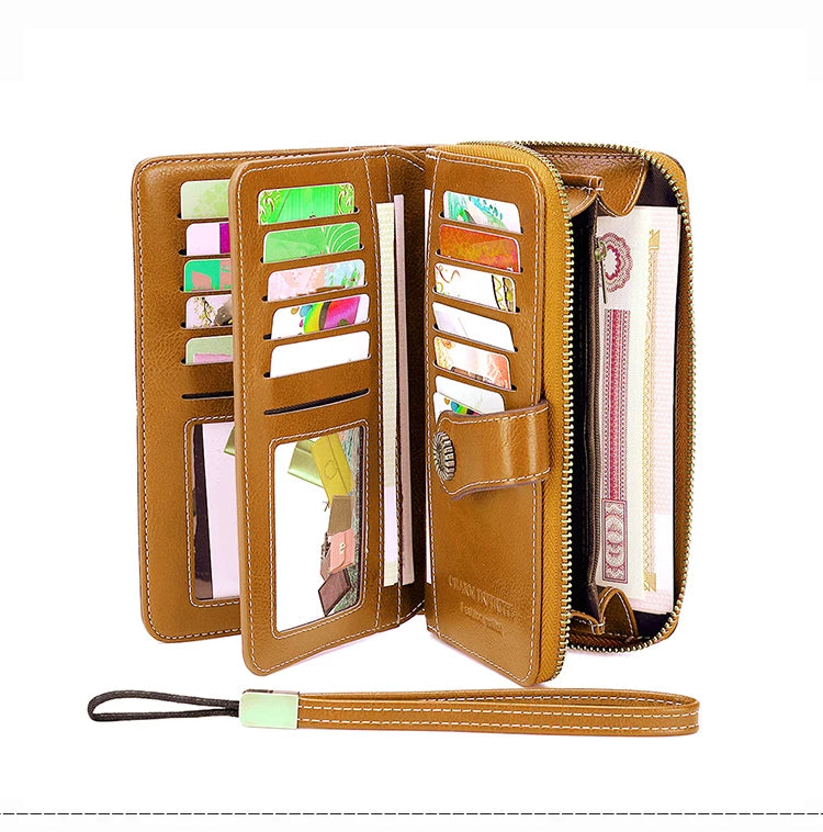 Vintage RFID-Blocking Large Capacity Wallet with Wrist Strap