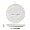Golden edged plate and soup bowl set featuring white porcelain ceramic tableware