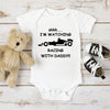 Funny Racing Baby Bodysuit - 'Watching Racing with Daddy' Newborn Romper