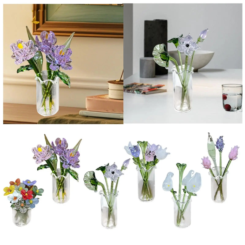 Gläserne Iris-Blumenfigur mit Vase