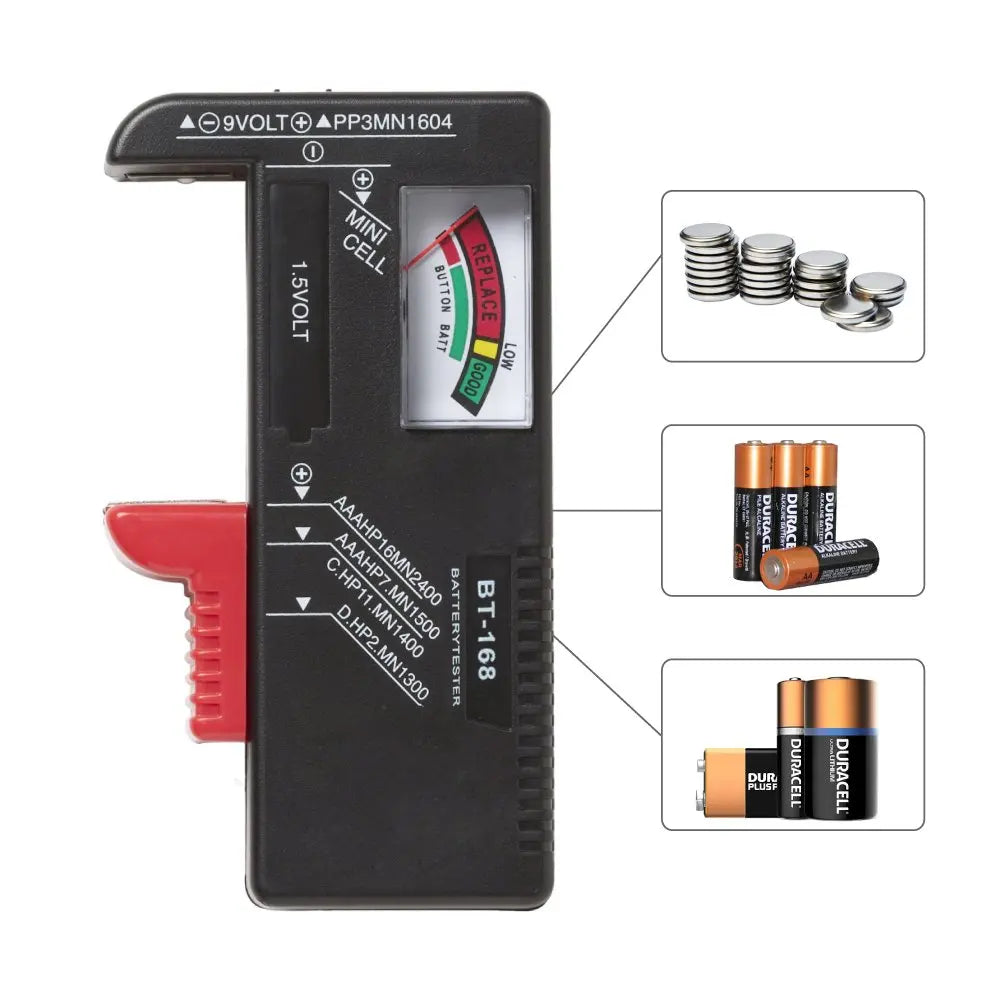Universal Battery Tester with LCD Display for AA, AAA, 9V, and Button Cells