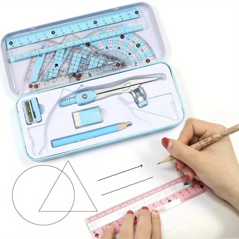 8-Piece Geometry Math Drawing Set with Compass & Ruler Kit