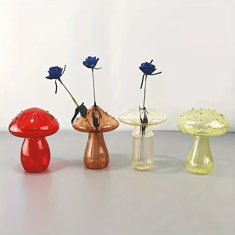 Colorful Glass Mushroom Vase for Hydroponic Plants