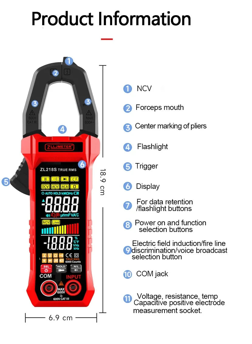 Professional Digital Clamp Meter with 600A AC/DC Range
