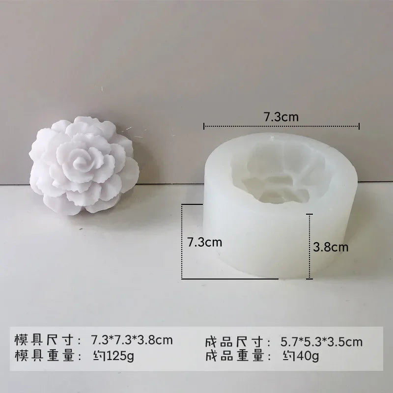 White silicone mold shaped like a rose peony for crafting candles, soap, and baking