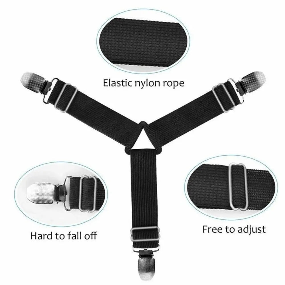 Adjustable Triangle Bed Sheet Clips with Elastic Straps (4-Pack)