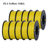 A bundle of ten yellow PLA filament spools, each weighing 10KG, ready for 3D printing.