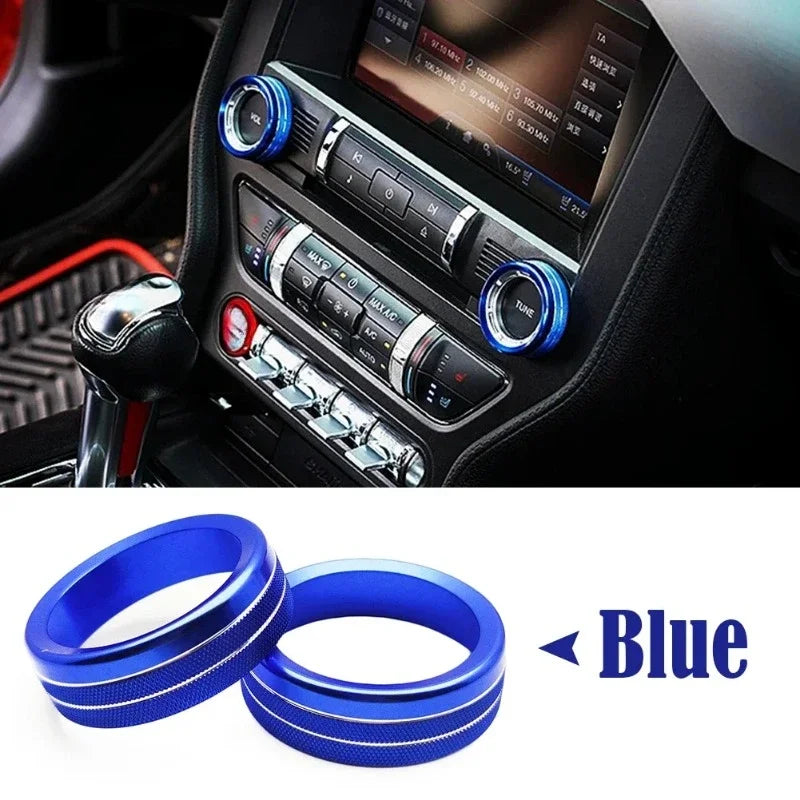 Blue aluminum knob trim covers for Ford Mustang 2015-2020