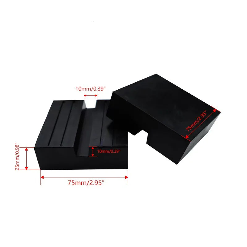 A black universal rubber jack pad designed to protect pinch welds and frame rails on floor jacks.
