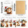 A set of twelve adorable Highland cow Christmas greeting cards featuring various expressions and a matching envelope.