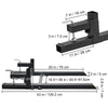 Black heavy duty clamp-on pallet forks measuring 43 inches long with various dimensions shown.