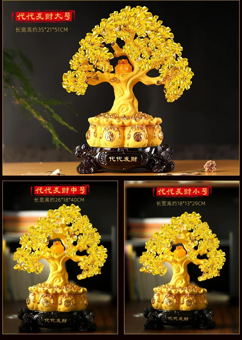 Golden Citrine Crystal Money Tree – Feng Shui Wealth Charm