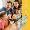 A family is using an acrylic wall-mounted straw and utensil holder for various items like straws, spoons, and utensils.
