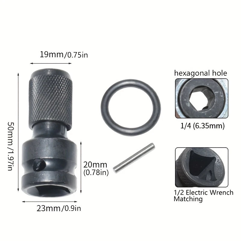 Impact Socket Adapter Set: 1/2" Square to 1/4" Hex Quick-Release Converter