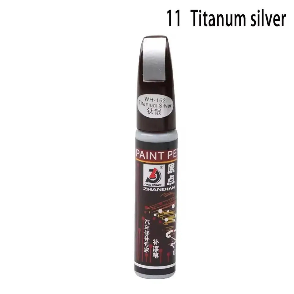 A bottle of Titanium silver paint pen for car paint repair and touch-up.