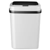 A white smart sensor touchless trash can with a black lid.