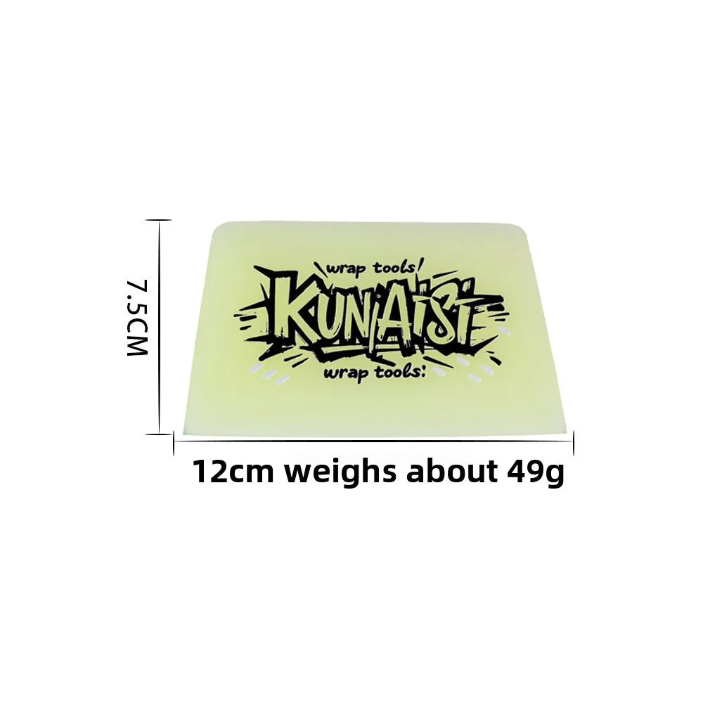 A rectangular piece of light green TPU car wrap film with the text KUNAIST and measurements displayed.