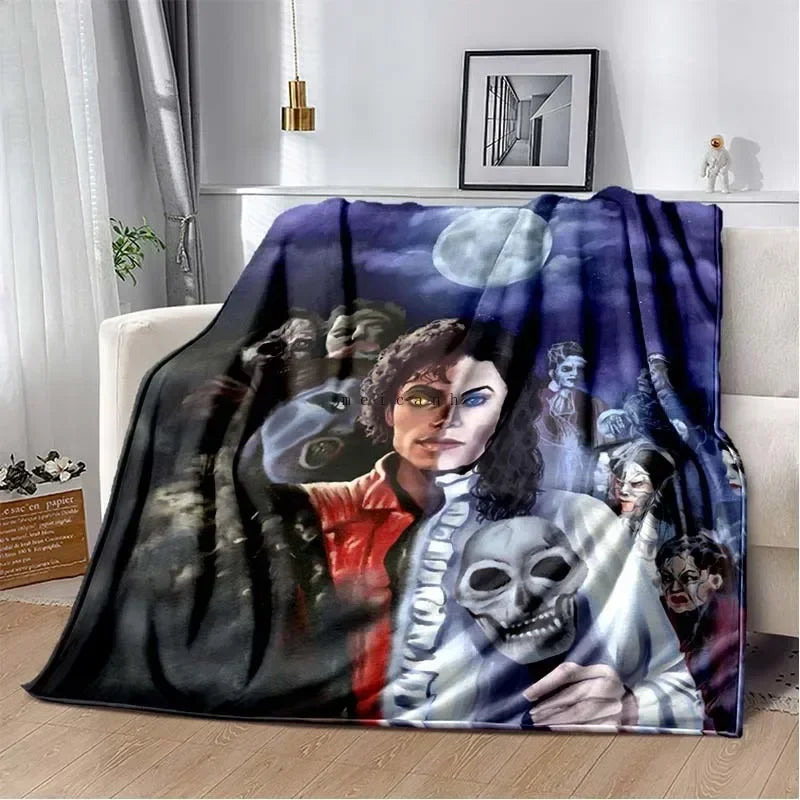 A dark, moody print featuring a stylized portrait of Michael Jackson with a moon in the background.