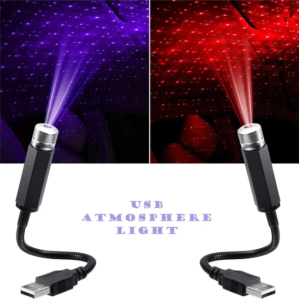 جهاز عرض إضاءة جوية USB يعرض أنماط نجوم بنفسجية وحمراء