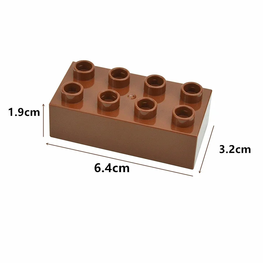 A rectangular set of large building blocks in a reddish-brown color with multiple cylindrical pieces.