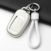 A white anti-scratch TPU protective case for a Honda key fob, attached to a silver keyring.