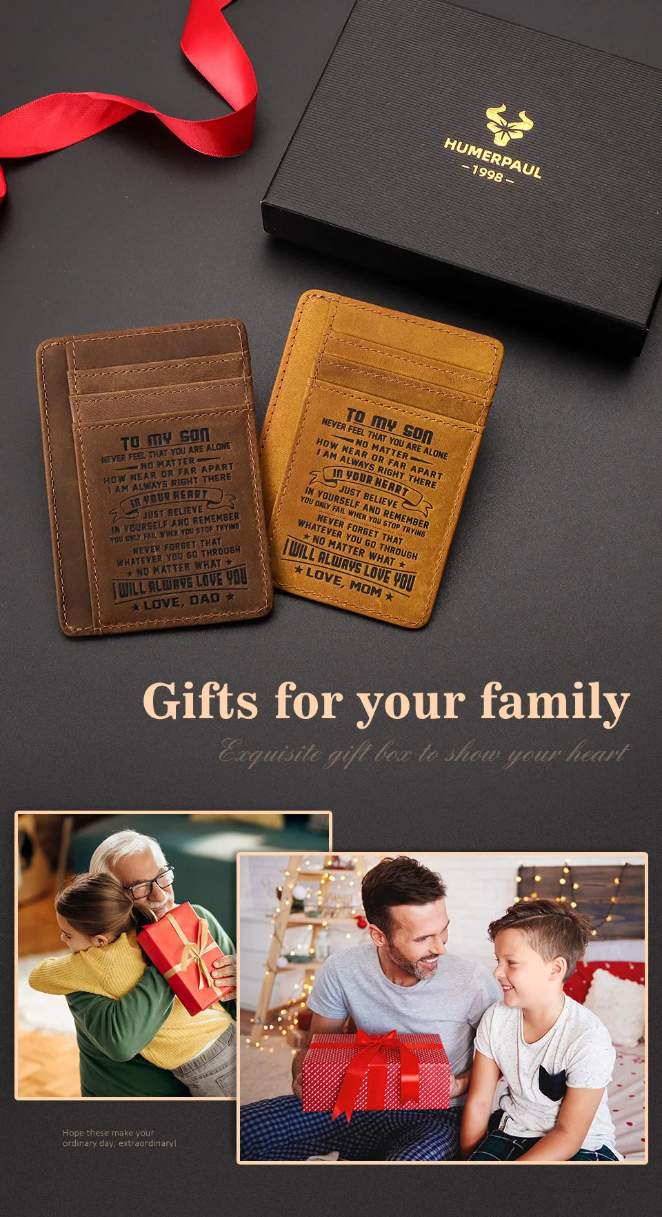 Genuine Leather Slim Card Wallet for Men – Personalized Gift from Dad