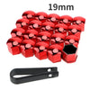 A set of 20 red anti-rust wheel nut caps and a black holder tool.