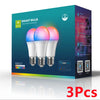 A box showing three smart bulbs with RGB color changing and tunable white light.