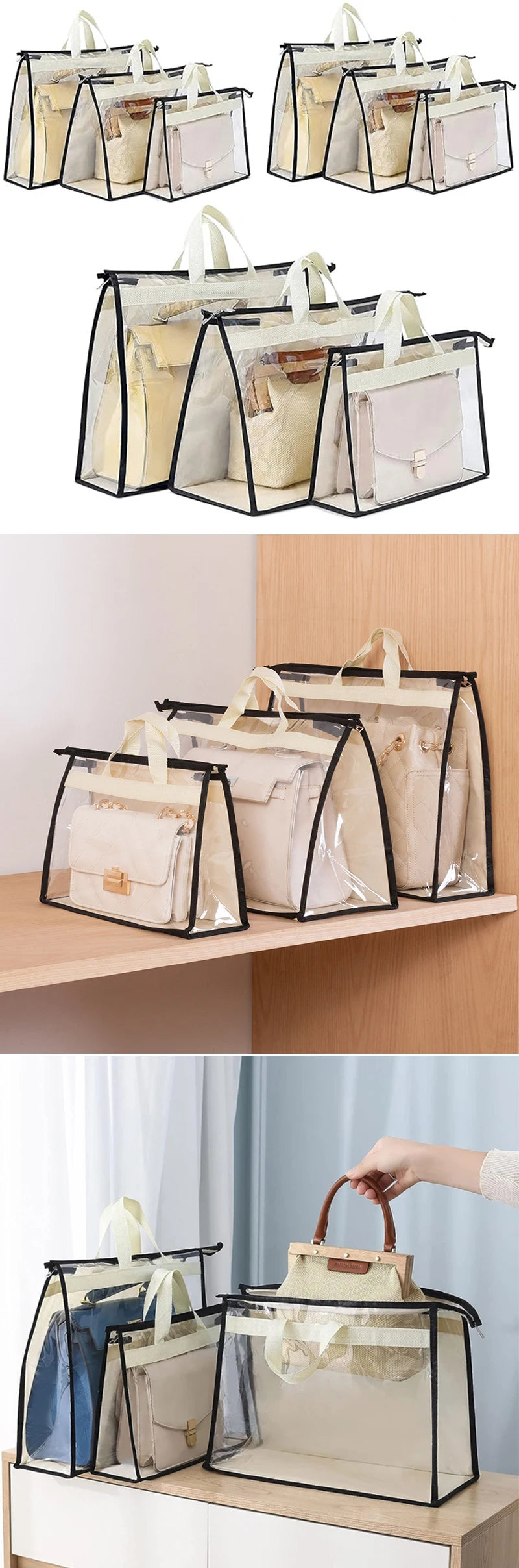 Transparent Dust-Proof Handbag Storage Bag with Hanging Hook