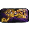 A black zippered pouch featuring a graphic of a basketball player in a yellow and purple uniform.