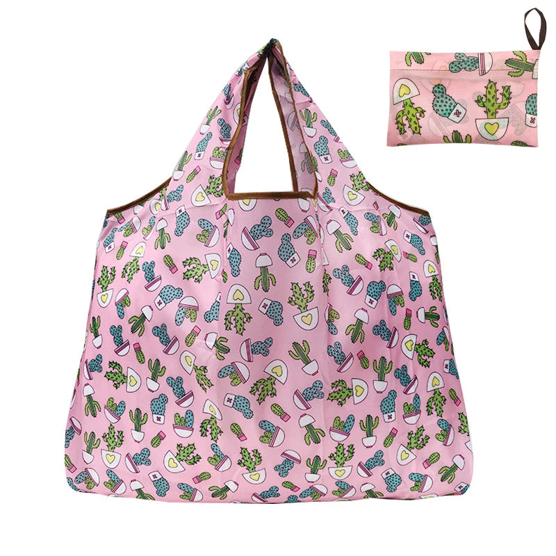 Foldable Nylon Reusable Shopping Bag with Floral Print