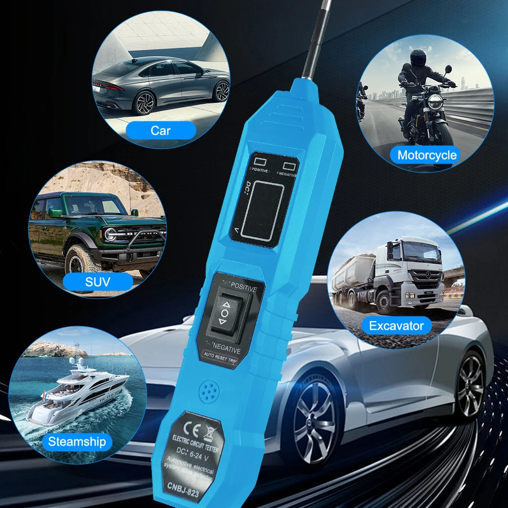 Automotive Circuit Tester with Digital Voltage Display and LED Probe