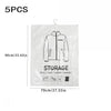 Five pieces of hanging vacuum storage bags for clothes, including a jacket and sweater.