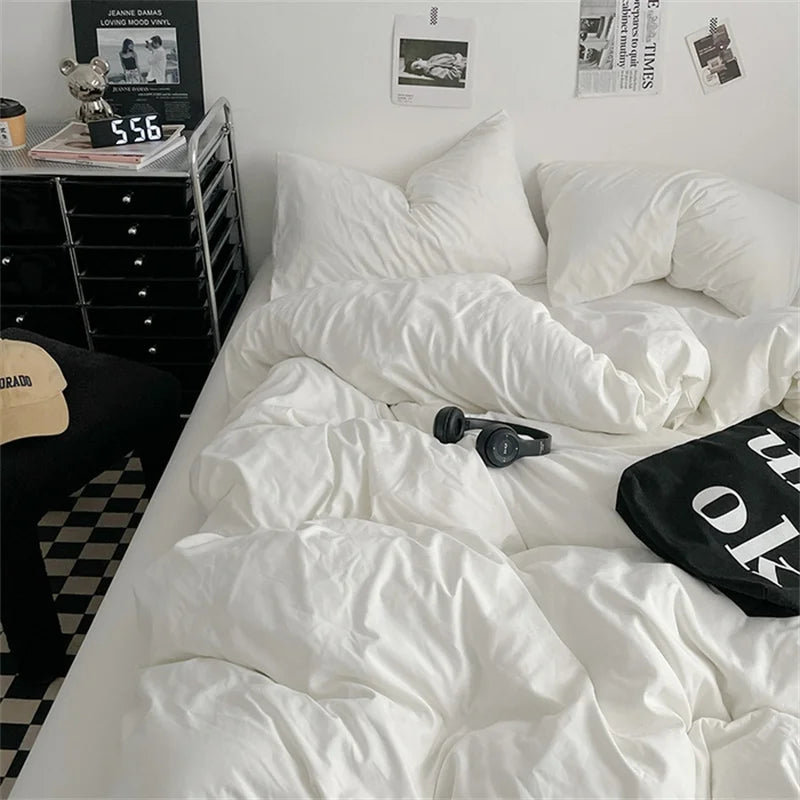 Washed Cotton 4-Piece Bedding Set with Duvet Cover
