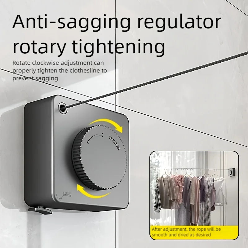Anti-sagging regulator rotary tightening device for a clothesline, showing adjustment mechanism.