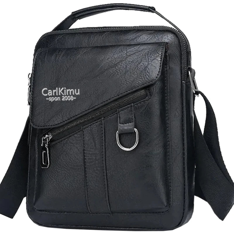 Sac bandoulière en cuir PU noir vintage avec rabat et sangle réglable.