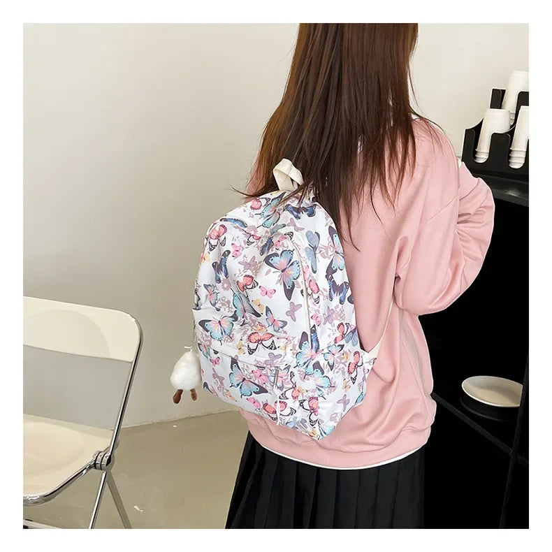 Butterfly Print Canvas Backpack for Women