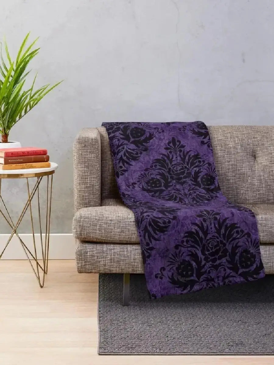 Gothic Damask Purple Throw Blanket – Super Soft & Cozy