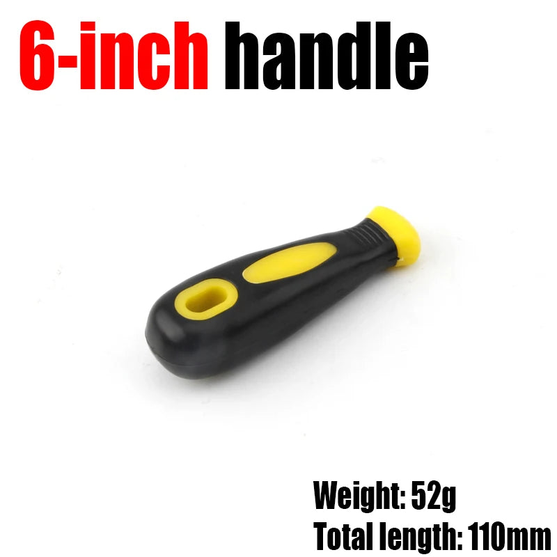 A black and yellow flat file with a 6-inch handle, weighing 52g and having a total length of 110mm.