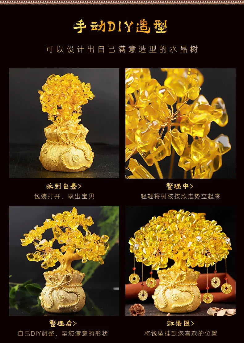 Golden Citrine Crystal Money Tree – Feng Shui Wealth Charm