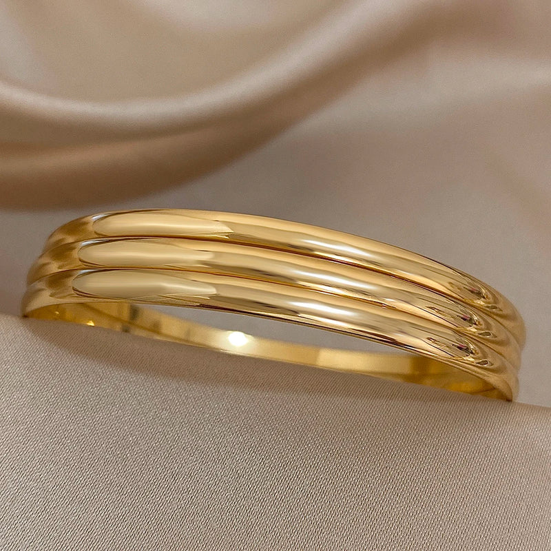 Minimalist Gold-Plated Stainless Steel Bangle Set