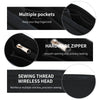 Close-up view of a black felt purse organizer insert showing multiple pockets, hardware zipper, and reinforced stitching.