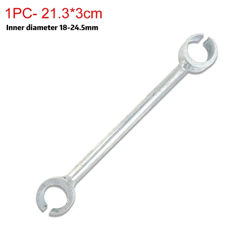 A silver double-ended door hinge adjustment wrench with an inner diameter of 18-24.5mm.