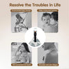An ergonomic baby sling carrier shown in various contexts, including for dealing with an inconvenient stroller, baby crying, 