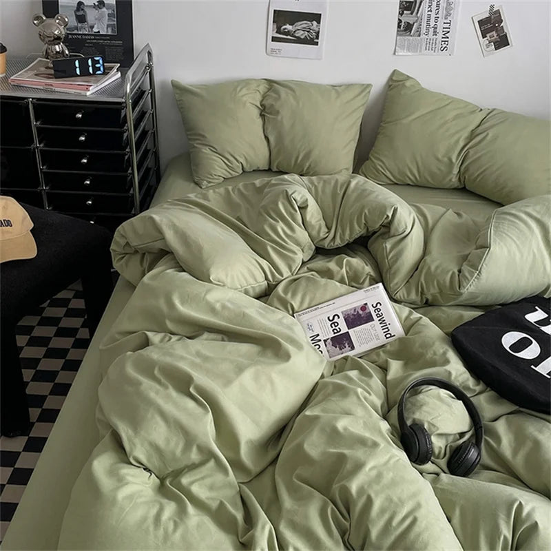 Washed Cotton 4-Piece Bedding Set with Duvet Cover