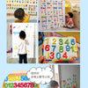 A magnetic alphabet learning set featuring letters and numbers displayed on a fridge, with a child interacting with the set.